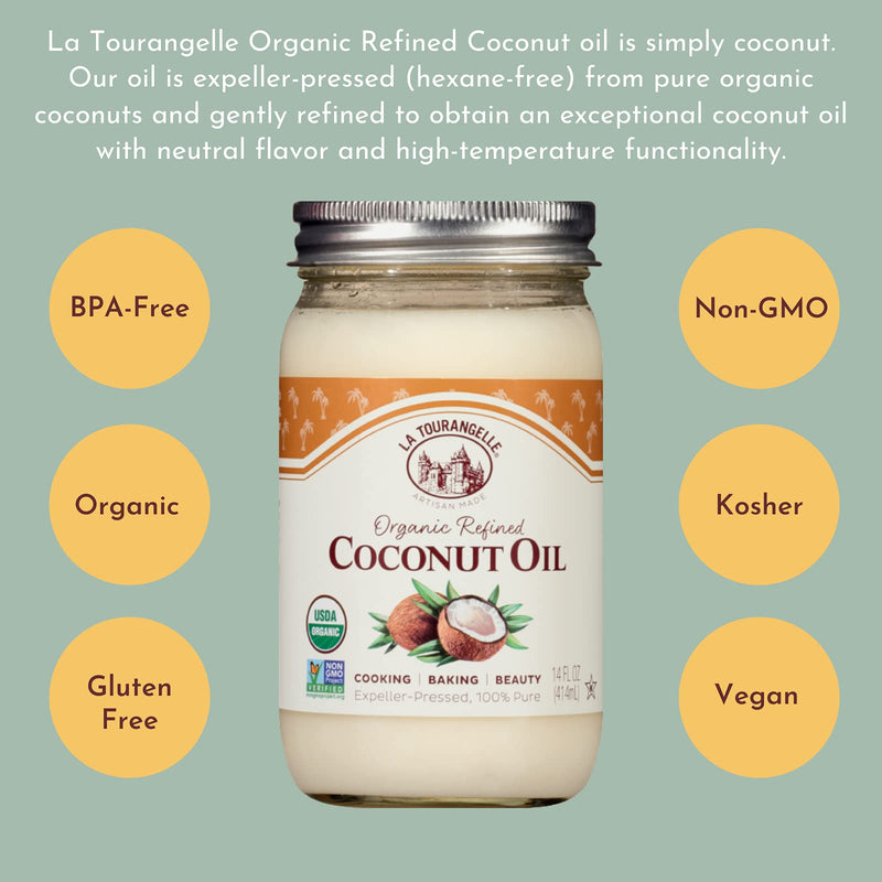 La Tourangelle, Organic Refined Coconut Oil, Great for Cooking, Baking, Hair, and Skin Care, 14 fl oz 14 Fl Oz (Pack of 1) - BeesActive Australia