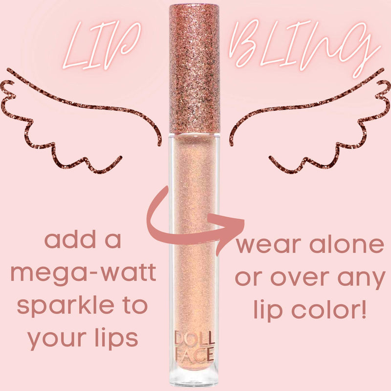 DOLL FACE Lip Gloss | Glitterazzi Liquid Lip Bling | Topping Glitter with a Glossy Shine for Lips | Sheer Finish | Cruelty-Free | 24K Magic - BeesActive Australia