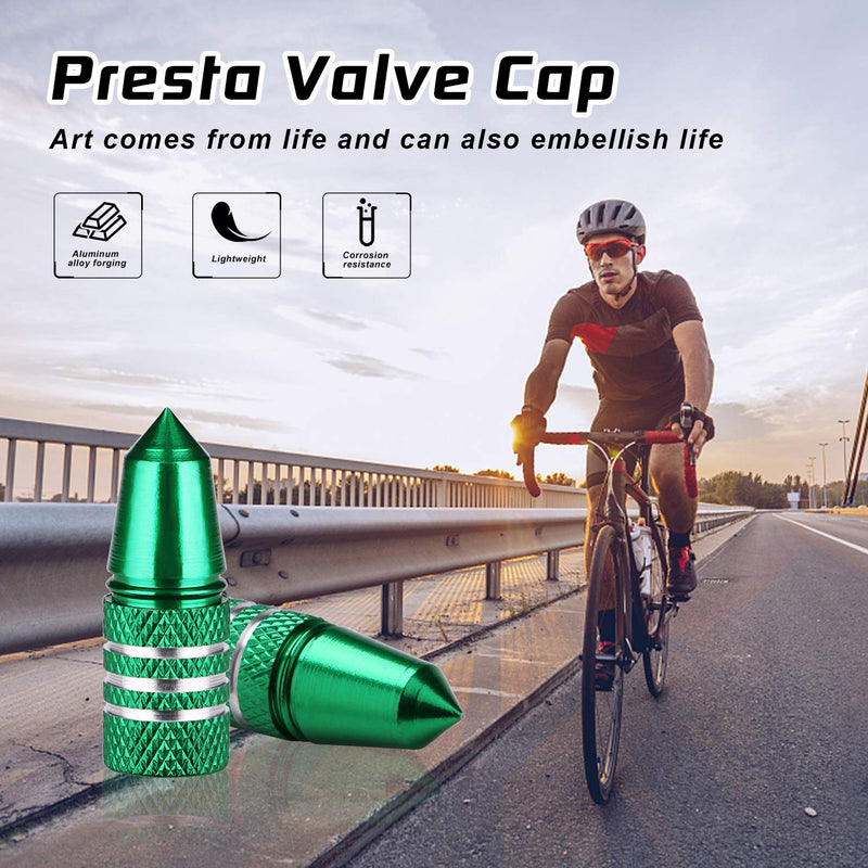 Presta Valve Caps Aluminum Anodized Colorful Air Dust Valve Stem Covers Fit Presta/French MTB Mountain/Road Bike Rocket Design, Heavy-Duty, Screw-On (5 Pack) Green - BeesActive Australia