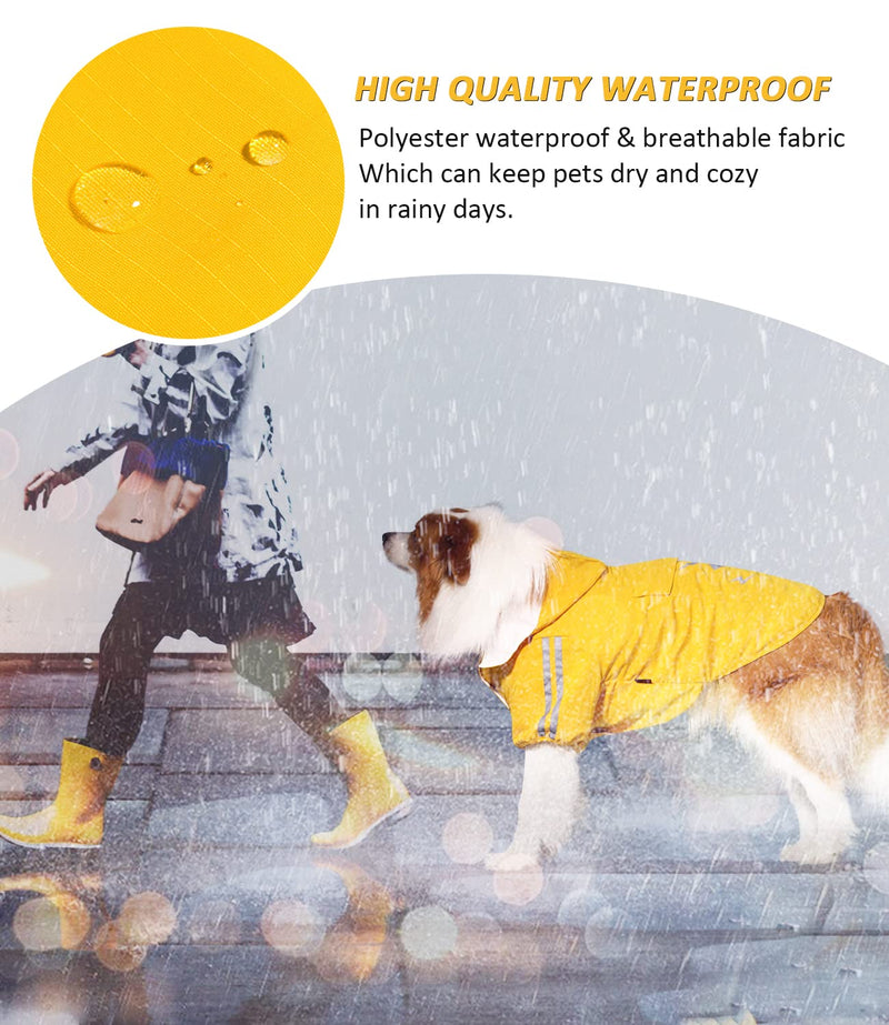 Dog Raincoat, Waterproof Hooded Dog Rain Jacket, Adjustable Dog Raincoat with Hood Leash Hole, Lightweight Pet Raincoat with Reflective Strip, Dog Raincoats for Small Medium Large Dogs XX-Large yellow - BeesActive Australia