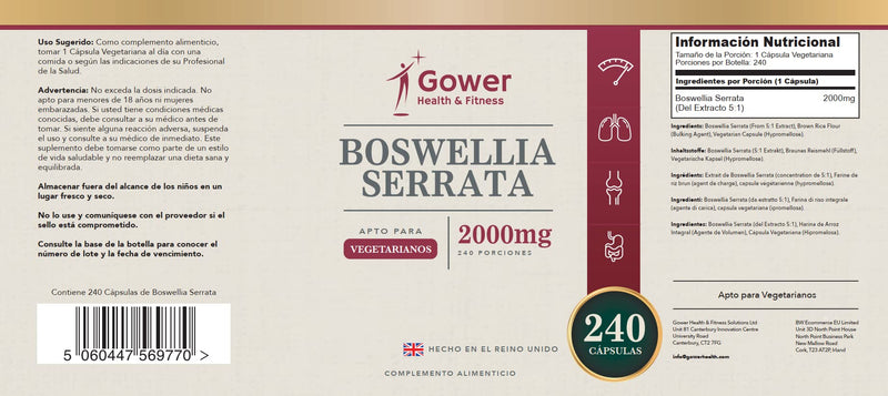 GH Boswellia Serrata Capsules 2000mg | Boswellia Indian Frankincense 5:1 Extract | 240 Vegetarian Capsules | Joint Support Supplement | Non-GMO, Gluten & Allergen Free | Manufactured in The UK 240 count (Pack of 1) - BeesActive Australia