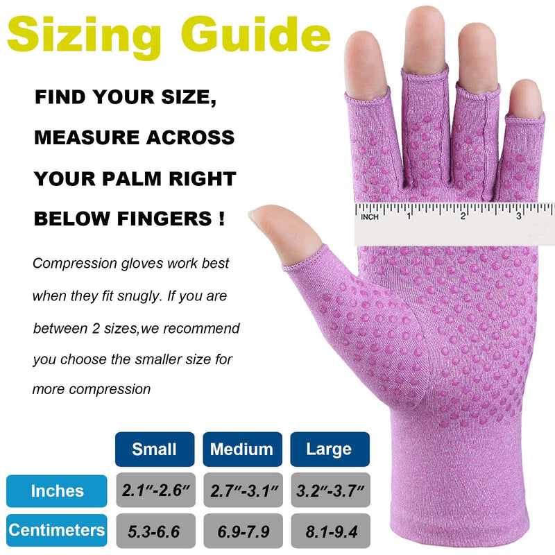 2 Pairs Arthritis Gloves, Compression Gloves for Women/Men, Relieve Arthritis,Rheumatoid,Osteoarthritis,Carpal Tunnel,Hand Pain,Anti-Slip Dots Fingerless Gloves for Work Support (Pure Black+Purple,S) Pure Black(1pair)+purple(1pair) Small - BeesActive Australia