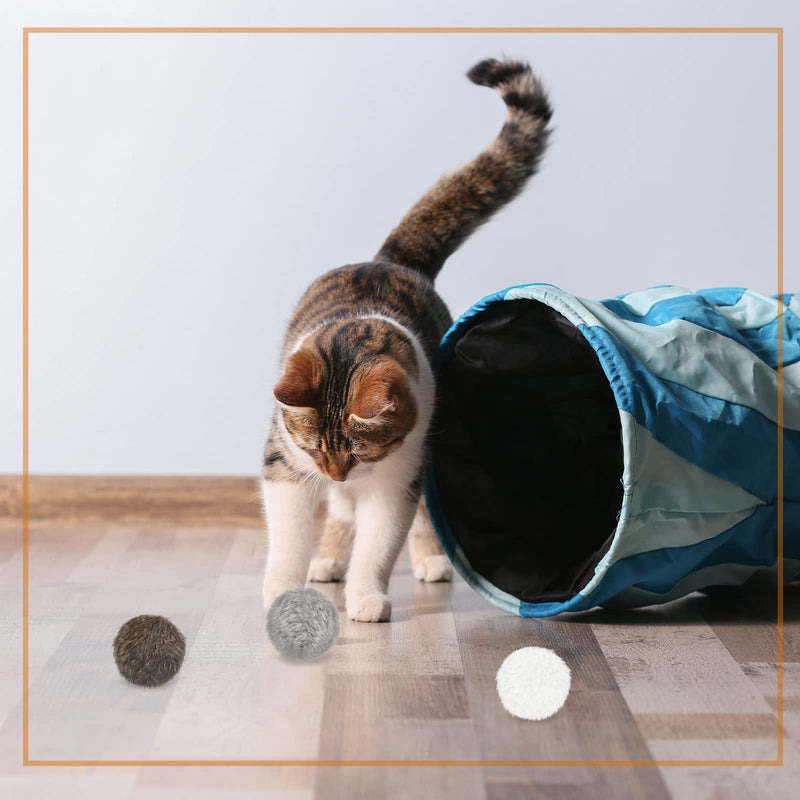 12 Pieces Real Rabbit Fur Pom Pom Cat Toy Fluffy Cat Pom Pom Balls Soft Fuzzy Cat Rattle Balls for Kitty Pets Kitten Chase Quiet Play, 3 Inches in Diameter Gray, Coffee, White - BeesActive Australia