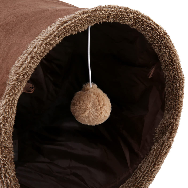 LeerKing Cat Tunnel 12 x 51 inch, Collapsible Pet Cat Play Tunnel Hideaway with Ball, Crinkle Cat Tunnels for Indoor Cats, Kitties, Rabbits, Bunnies, Puppy L (51.2"x 11.8") Brown - BeesActive Australia