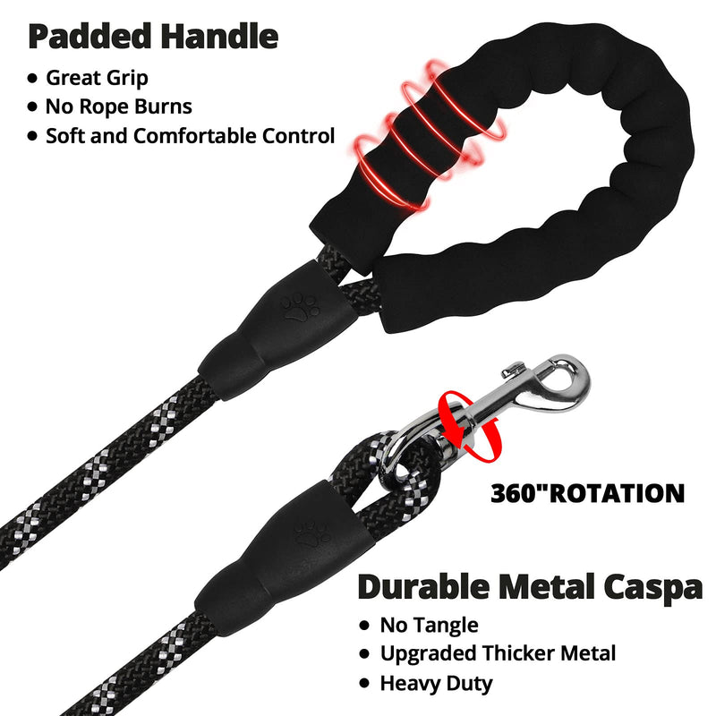 Dog Leash - 3/4/5/6/10/15/20/30/50/100/150FT Heavy Duty Leash with Swivel Lockable Hook and ,Reflective Threads Bungee Dog Leash Comfortable Padded Handle for Walking for Small Medium Large Dog Black 10ft*1/3'' - BeesActive Australia