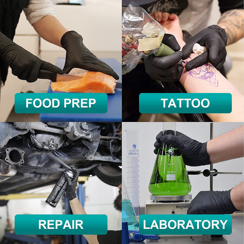 Black Vinyl Disposable Gloves | Latex Free Gloves | Powder Free Gloves | Medical Exam Gloves | Use in Surgical, Home, Cleaning, and Food Gloves | Extra Strong and Thick – Box of 100 – Black - (Large) L - BeesActive Australia