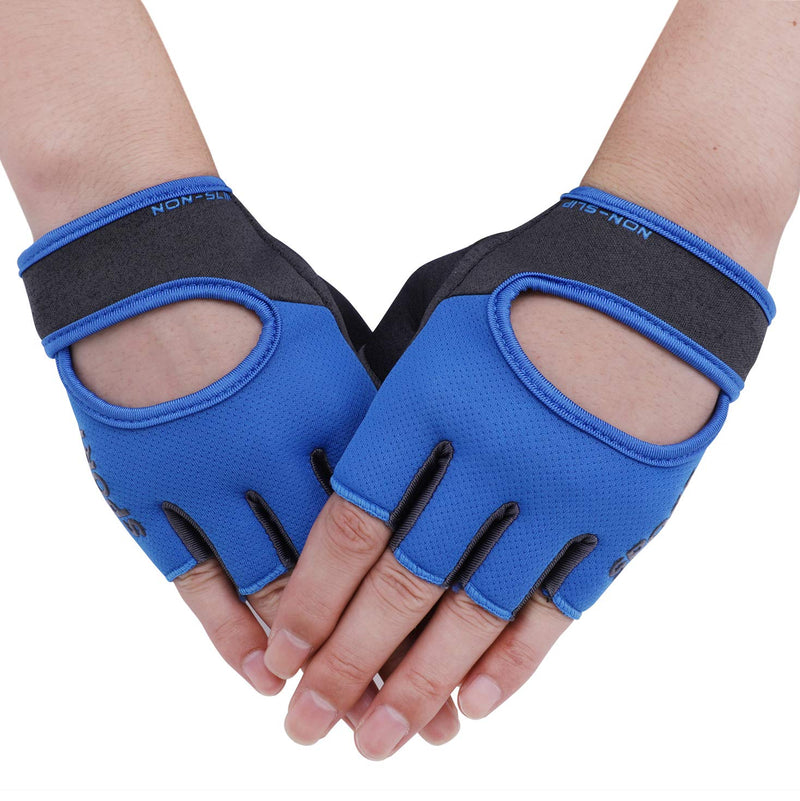Men Women Breathable Non-Slip Cycling Gloves Elastic Adjustable Gym Fitness Weight Lifting Half Finger Gloves Sports Fingerless Gloves For Riding Mountain Biking Motorcycle Camping Hiking Climbing Blue Medium - BeesActive Australia