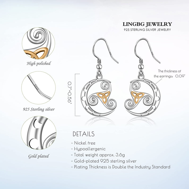 LINGBG JEWELRY Moon Earrings 925 Sterling Silver Moon Star Sun Earring Tree of Life Earrings Bat Earrings Peace Sign Earrings Half Moon Earrings for Women Jewelry Gifts for Girls 2# Trisceli Earrings - BeesActive Australia