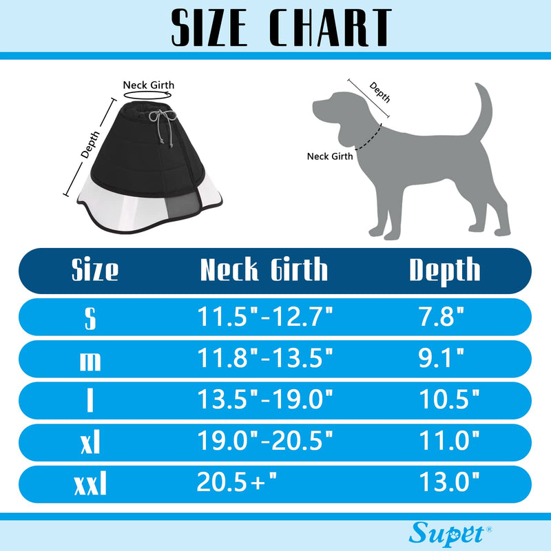 Supet Dog Cone for Dogs After Surgery, Soft Dog Cones for Large Medium Dogs, Comfortable Elizabethan Collar for Dogs to Stop Licking, Adjustable Pet Recovery Collar for Small Dogs L (Neck:13.5"-19.0") Black - BeesActive Australia