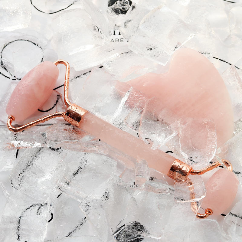 BAIMEI Jade Roller & Gua Sha, Face Roller, Facial Beauty Roller Skin Care Tools, Rose Quartz Massager for Face, Eyes, Neck, Body Muscle Relaxing and Relieve Fine Lines and Wrinkles Pink - BeesActive Australia