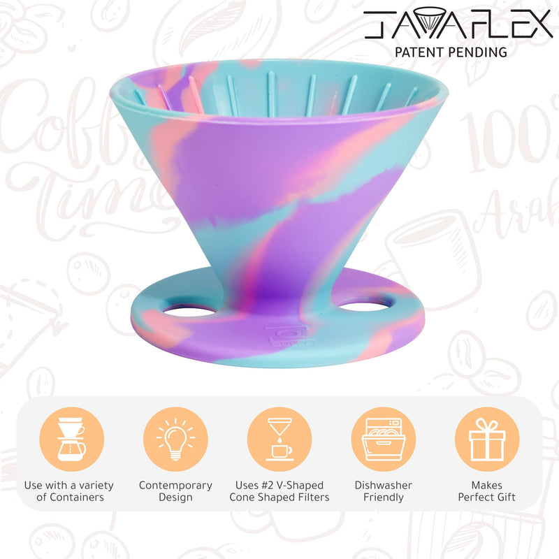 Qullai The Original JavaFlex Premium Foldable Silicone Pour Over Coffee Maker and Storage Pouch. Uses #2 V60 Cone Coffee Filters Pastel Swirl - BeesActive Australia