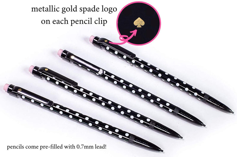 Kate Spade New York Black Plastic Mechanical Pencil Set of 5, Pencils Hold 7mm Lead, Polka Dots Black with White Polka Dots - BeesActive Australia