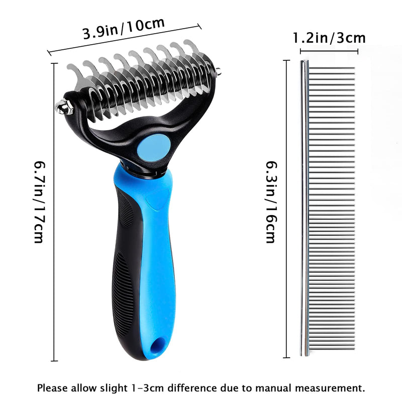 Nepfaivy Undercoat Rake for Dogs Cats - Dog Shedding Brush for Long Haired Dogs, Double Sided Dog Deshedding Brush, Undercoat Brush for Dogs, Pet Grooming Brush for Dematting with Dog Comb Blue and Black (With Free Bonus) - BeesActive Australia