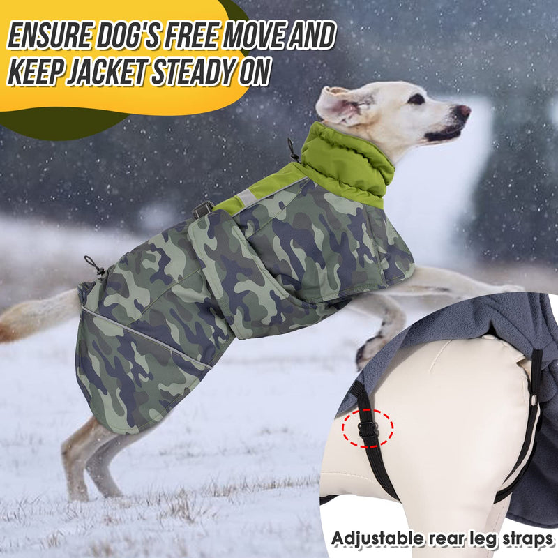 SlowTon Dog Winter Coat, Windproof 3 Layers Thick Warm Fleece Lining Dog Jacket for Cold Weather, Reflective Dog Apparel Dog Clothes with Leash Opening for Medium Large Dogs(Green Camo,3XL) XXX-Large(Chest 32''-36'') Green Camouflage - BeesActive Australia