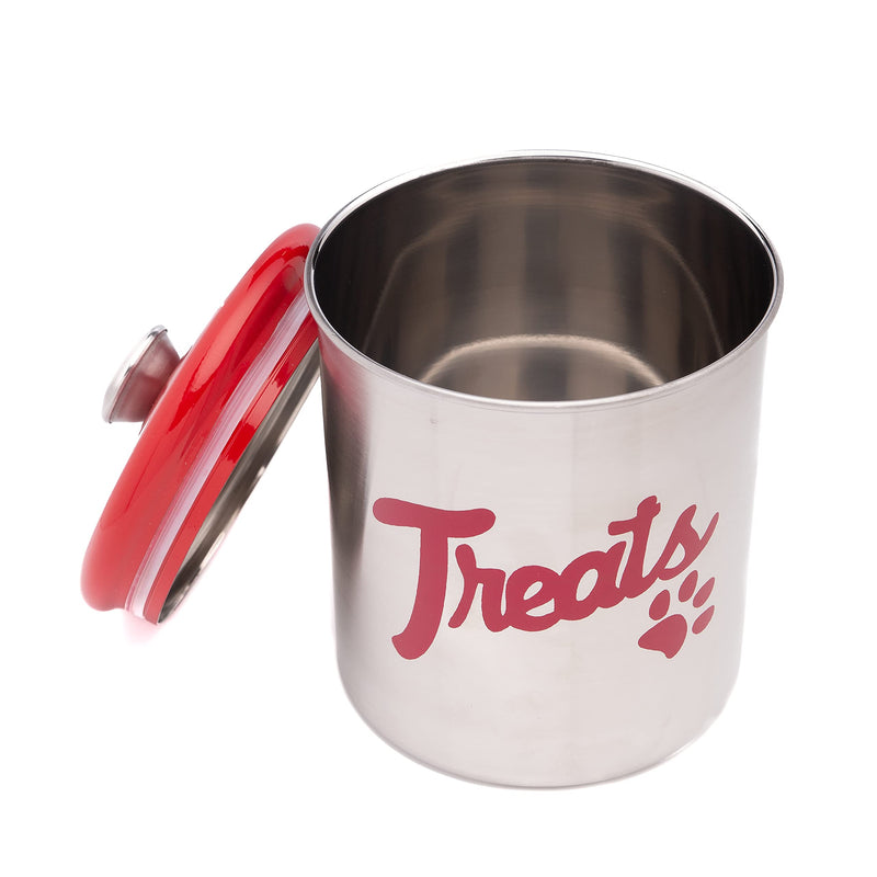 The PetSteel | Stainless Steel Treat Jar with Red Lid | Fits up to 2lbs of Pet Treats | Tight Fitting Lids | Great Way to Display and Store Your Dog or Cat's Food Silver,Red - BeesActive Australia