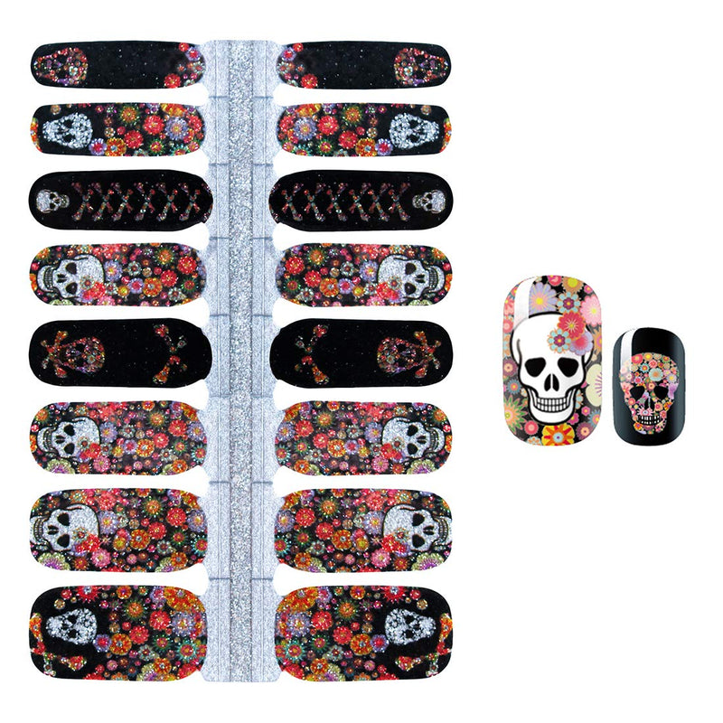 SILPECWEE 5 Sheets Adhesive Nail Wraps Stickers Tips with 1Pc Nail File Nail Polish Decals Strips Halloween Manicure Kit for Women NO2 - BeesActive Australia