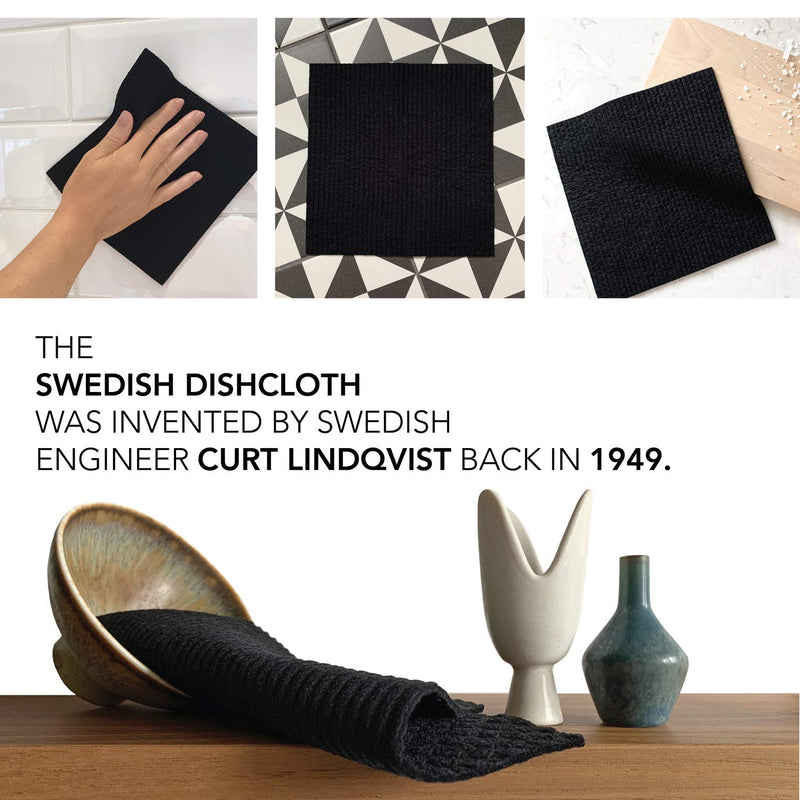 SCANDISH Black Swedish Dishcloths for Kitchen - Set of 3 Swedish Dish Cloths | Swedish Dish Towels Made in Sweden | Reusable, Compostable Black Dishcloths for Kitchen - BeesActive Australia