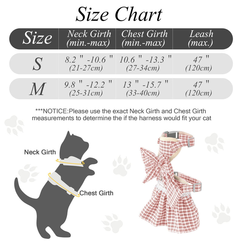 Kaqipeet Cat Harness and Leash Set for Walking Escape Proof, Kitten Harness with Bowtie Plaid JK Skirt for Cats, Lifetime Replacement Small Pink Plaid - BeesActive Australia