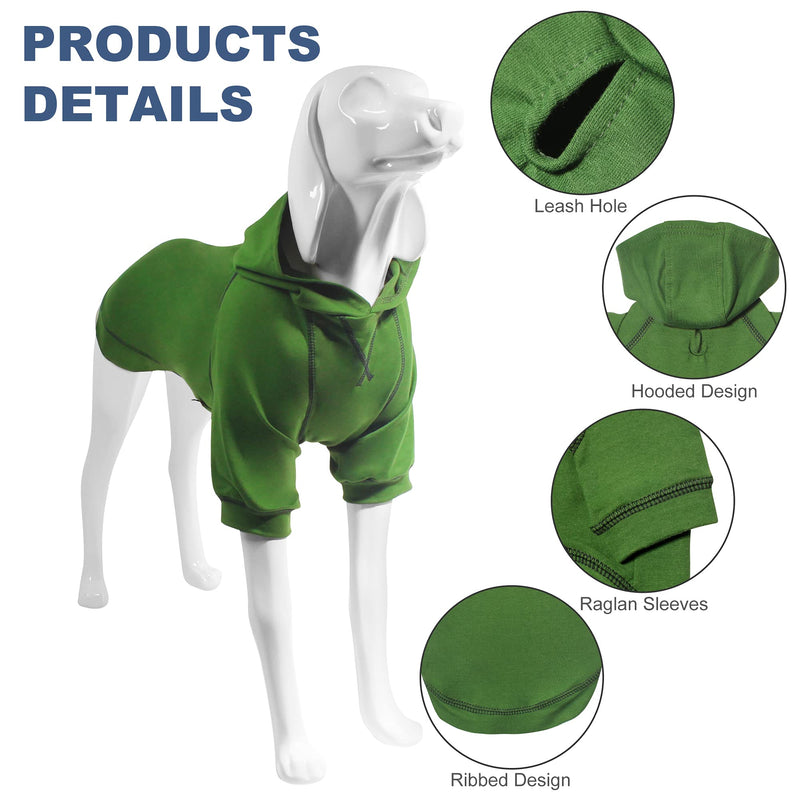 Kickred Basic Dog Hoodie Sweatshirts, Pet Clothes Hoodies Sweater with Hat and Leash Hole, Soft Cotton Outfit Coat for Small Medium Large Dogs XL Army Green - BeesActive Australia