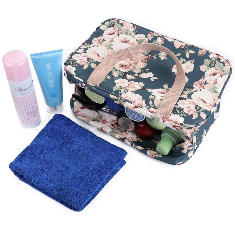 IGNPION Woman Large Travel Toiletry Bag Waterproof Wash Bag Make up Organizer Bag Cosmetic Bag Swimming Gym Bag(Dark Blue Flower) Dark Blue Flower - BeesActive Australia