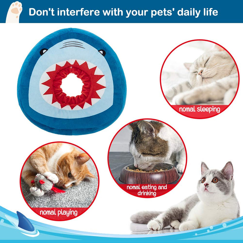 EXPAWLORER Cat Cone Collar Soft - Cat Recovery Collar Cute Donut for Wound Healing, Protective E- Collar After Surgery, Elizabethan Collars for Kitten and Small Dogs Shark - BeesActive Australia