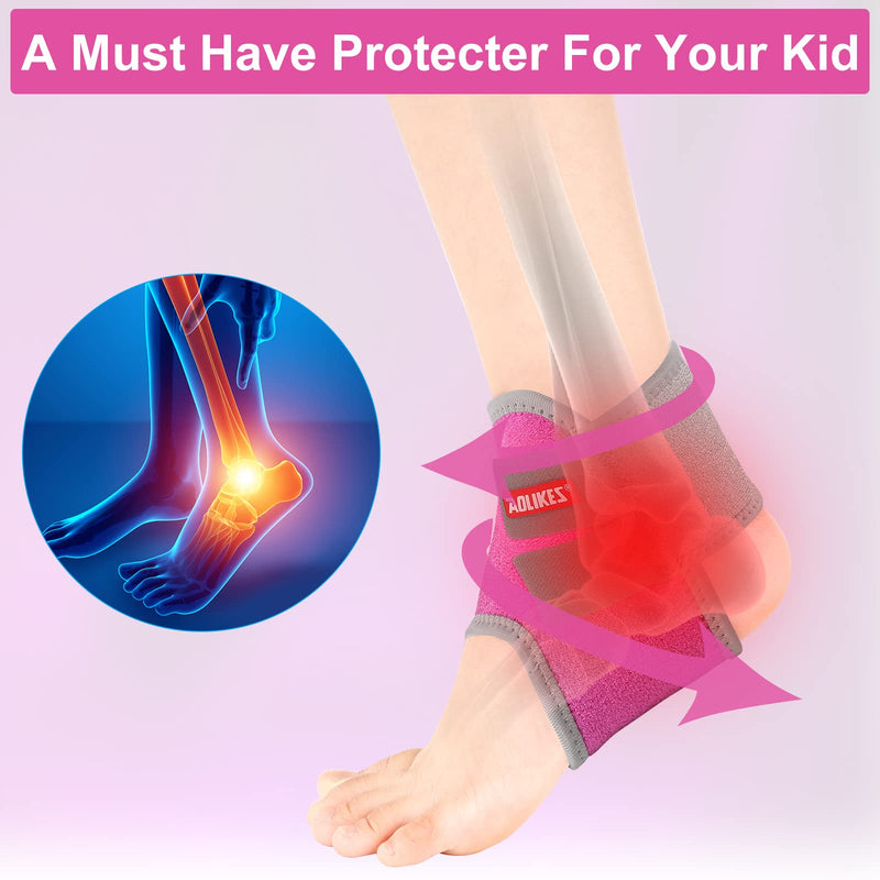 Kids Ankle Brace Supports Breathable Neoprene Ankle Stabilizer Adjustable Child Ankle Protector Wraps Sports Dance Foot Support Arch Supports for Sports Protection Ankle Sprain Joint Pain 2PCS Hot Pink Small - BeesActive Australia