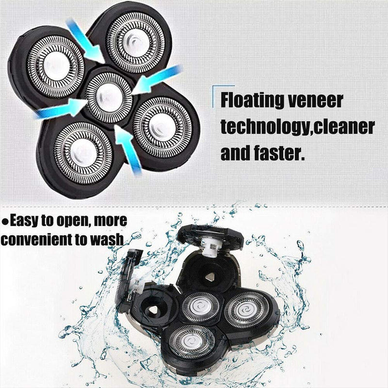 5 Head Shaver Heads, BladeHeads Shaver Replacement for Electric Razor Shaving Bald Tool | Easy Install Head and Face Electric Razor Shaver Head Black - BeesActive Australia