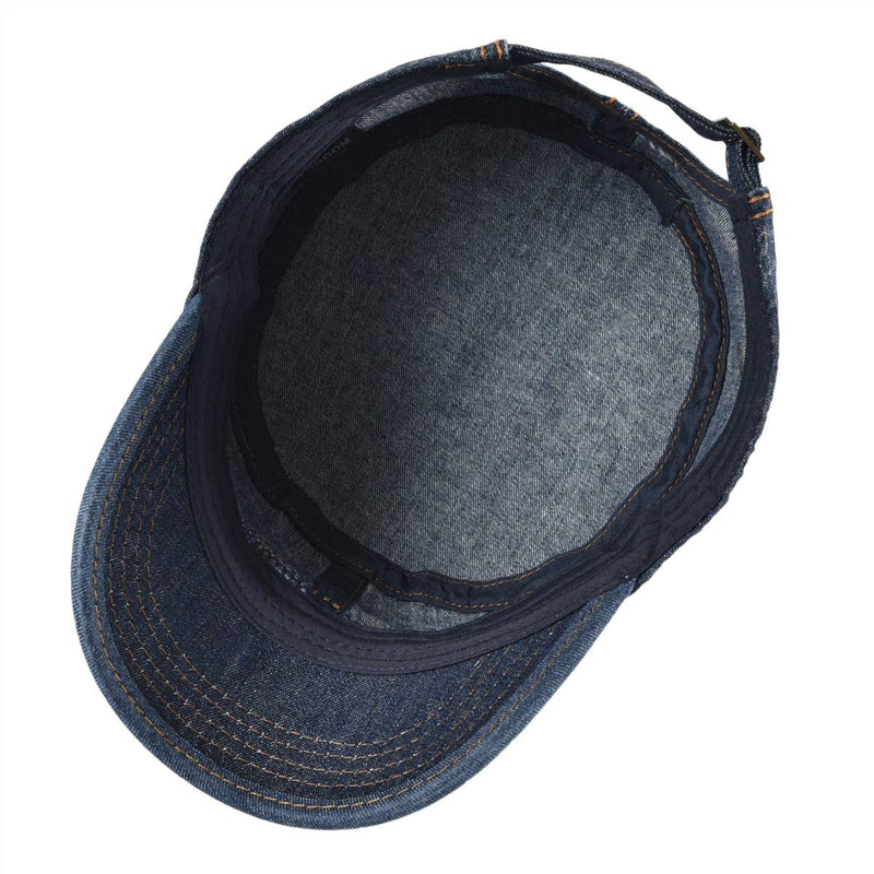 VOBOOM Washed Cotton Military Caps Cadet Army Caps Unique Design Vintage Flat Top Cap Denim Dark Blue - BeesActive Australia