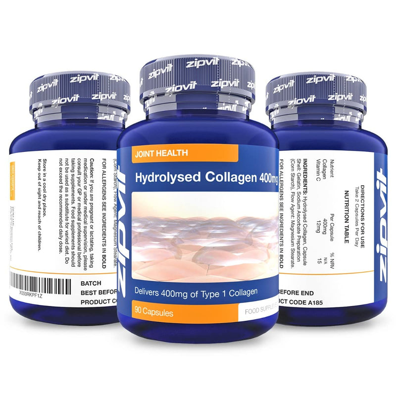 Collagen 400mg, 90 Capsules of Hydrolysed Collagen Powder with Vitamin C. for Normal Skin and Collagen Formation. - BeesActive Australia