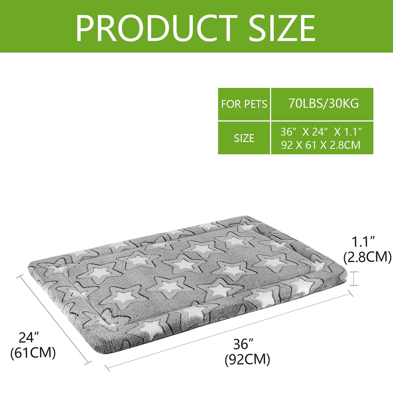 EMPSIGN Fancy Dog Bed Mat, Pet Bed Pad Reversible (Cool & Warm), Machine Washable Crate Pad, Pet Sleeping Mat for Small to XXX-Large Dogs, Grey, Star Pattern L (36"x24"x 1.1") - BeesActive Australia
