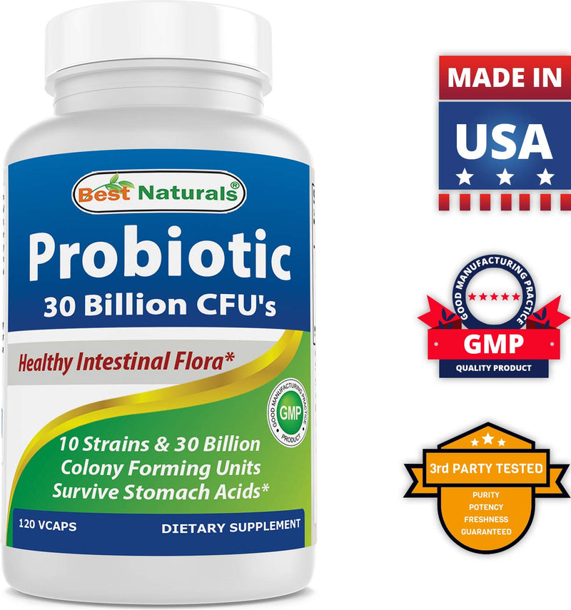 Best Naturals Probiotic 10 Strains & 30 Billion CFU Intestinal Flora, 120 Veggie Capsules - Shelf Stable probiotic (4146365) 120 Count (Pack of 1) - BeesActive Australia