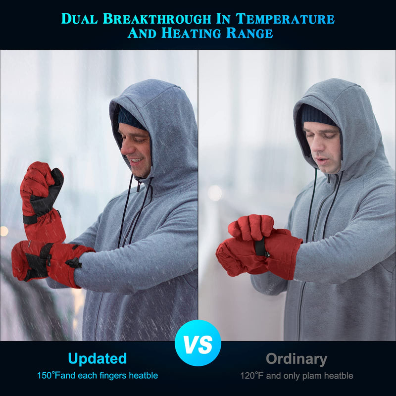 Rechargeable Heated Gloves for Men Women, 3 Heating Levels Electric Hand Warmer Gloves, Waterproof Battery Heating Gloves for Arthritis Mittens Skiing Motorcycle Hunting Cold Winter Work L-Red - BeesActive Australia