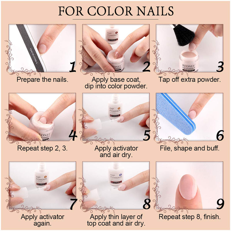 REDNEE Dipping Powder Nail Starter Kit Nude Gray 12 Colors with Step 1-4 Gel Liquid Essential Tools - RE10 French & Morandi Color - BeesActive Australia