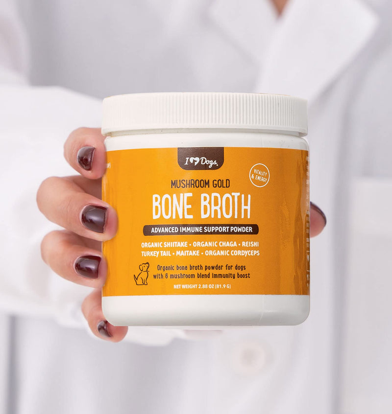 iHeartDogs Bone Broth for Dogs - Bone Broth & Mushroom Gold Powder Supplement for Immune System Support, Improved Mobility & Flexibility and Natural Detox - Turkey Tail Mushroom for Dogs - BeesActive Australia