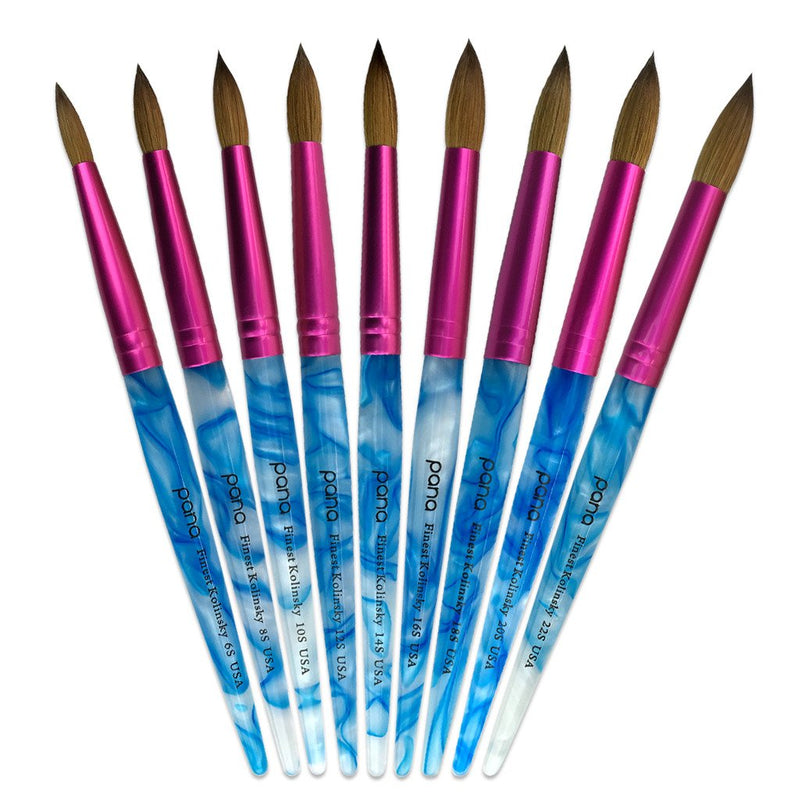 PANA USA Acrylic Nail Brush Pure Kolinsky Hair Acrylic White Swirl Blue Handle with Pink Ferrule Round Shaped - Size 8 - BeesActive Australia