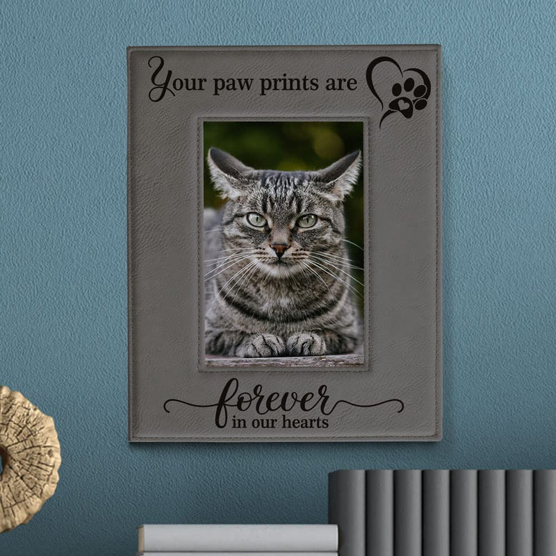 KATE POSH - Your Paw Prints are Forever in our Hearts. Engraved Leather Picture Frame. Memorial Pet Gift, Loss of Dog and Cat, Pet sympathy gift, In memory of (4" x 6" Vertical) 4" x 6" Vertical - BeesActive Australia