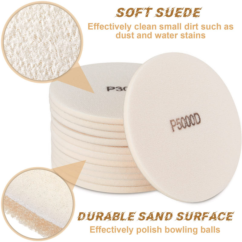 Maitys 12 Pieces Bowling Sanding Pads Round Bowling Ball Round Spinner Bowling Ball Sand Pads Resurfacing Polishing Cleaning Kit, (White, P500, P1000, P1500, P2000, P3000, P5000 Grit) - BeesActive Australia