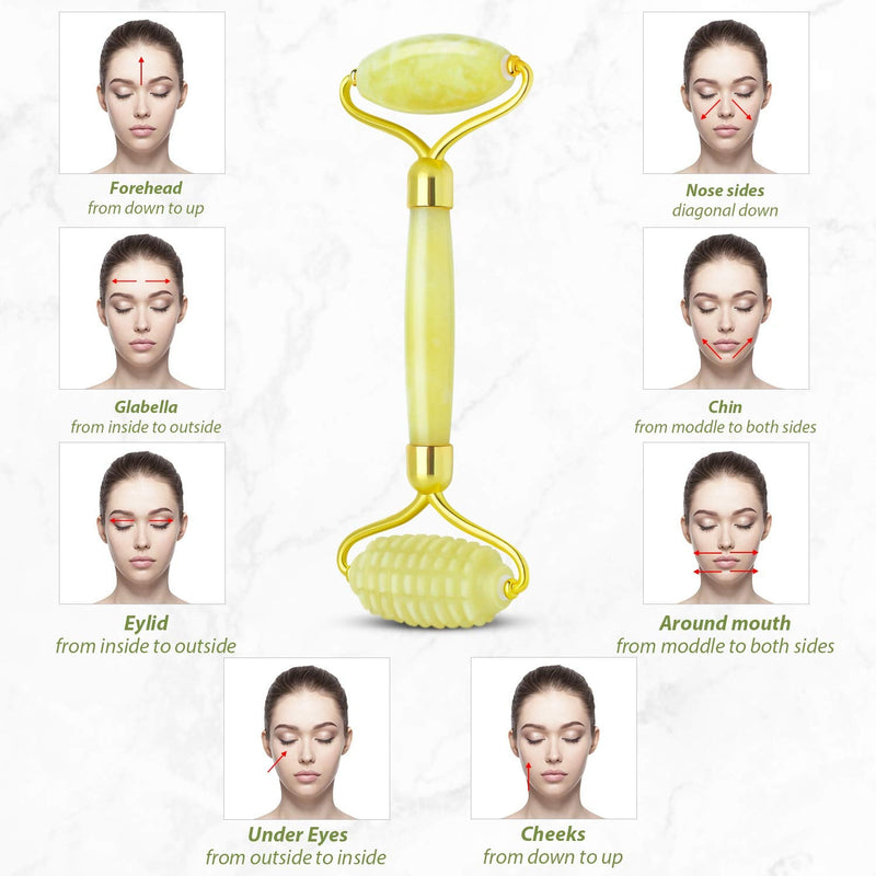 Jade Roller, Face Roller, Face Massager Jade Stone Facial Roller for Eye Puffiness Treatment, Skin Tightening, Rejuvenate Face & Neck (Yellow) - BeesActive Australia