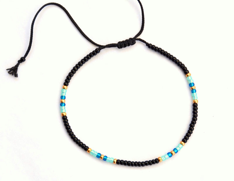 Anklet for Women, Unique Beaded Thin Anklet, Black Gold Colorful Boho Hippie Waterproof Beach Foot Jewelry, Native American Style, Handmade by Tribes - BeesActive Australia