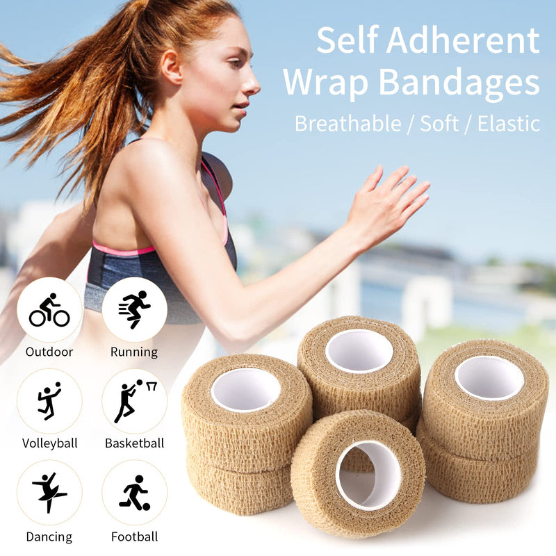 12pc-1 Inch Wide Skin Colour Elastic Self- Adhesive Bandage Finger Tape，First Aid Wrap Bandages, for Wrist and Ankle Sprains & Swelling 12pcs - BeesActive Australia