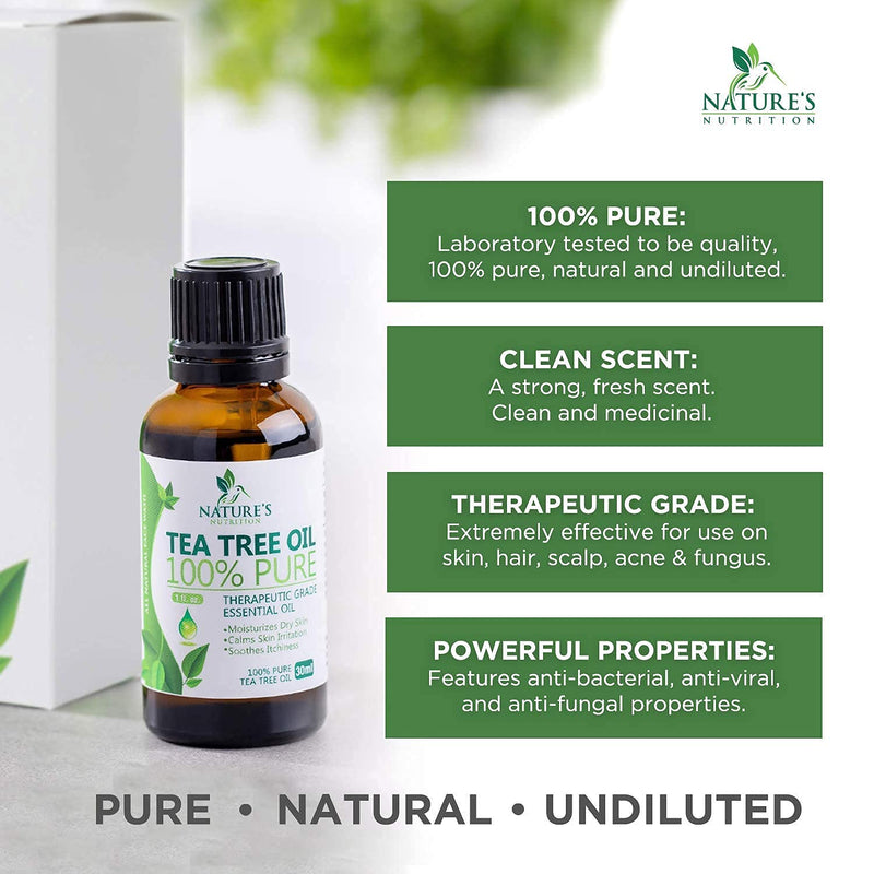 Tea Tree Essential Oil - 100% Pure and Natural - Premium Therapeutic Grade Melaleuca Alternifolia Tea Tree Oils - Made in USA - for Hair, Face, Skin, Acne, Scalp, Toenail & Aromatherapy - 1 oz - BeesActive Australia