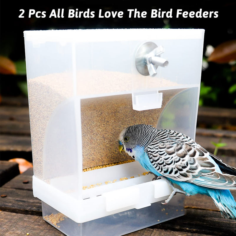 Tfwadmx 2 Pcs No Mess Automatic Bird Feeders Cockatiel Food Dispenser Bowls Seed Container Parrot Dishes Parakeet Cage Accessories Birdfeeder with Divider for Budgie Canary Finch Conure Lovebirds - BeesActive Australia