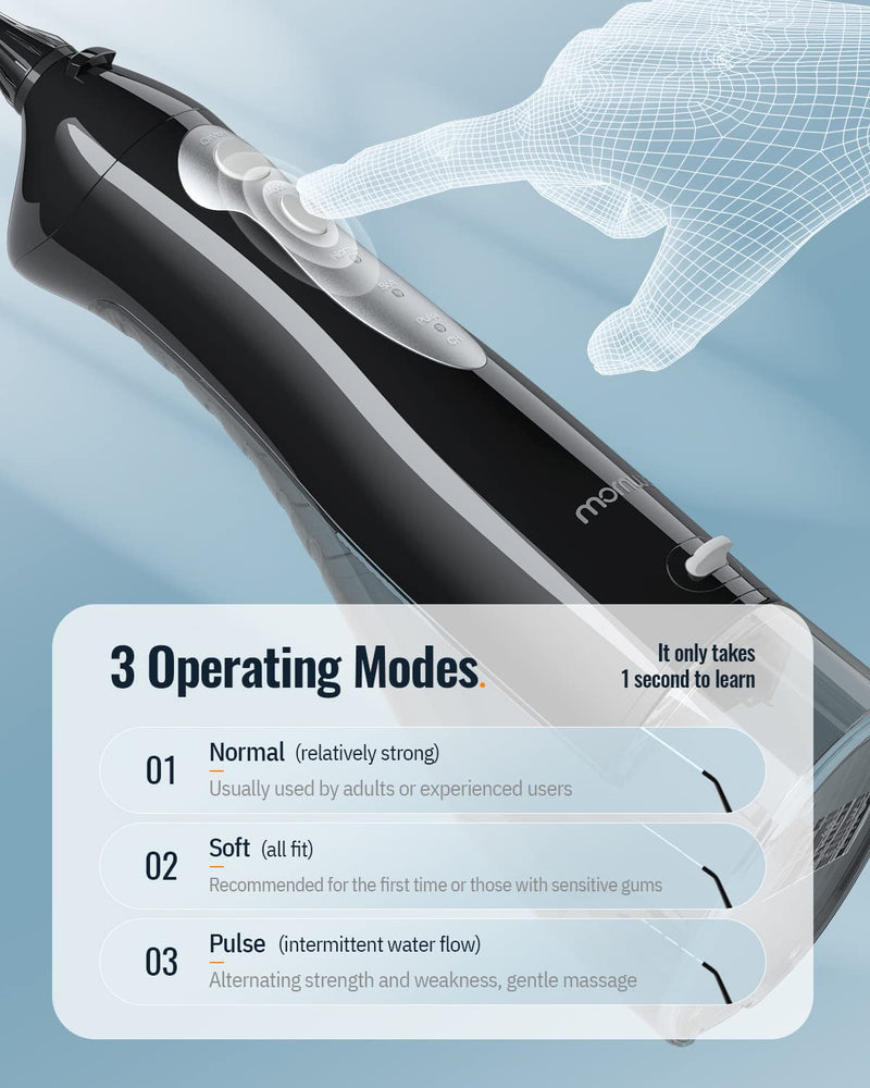 Water Flosser Cordless Advanced Water Flosser Teeth Cleaner Capacity, USB Rechargeable Dental Flosser, IPX7 Waterproof 3 Modes & 3 Jet Tips and 1 Tongue Scraper for Teeth/Braces/Bridges Clean Black - BeesActive Australia