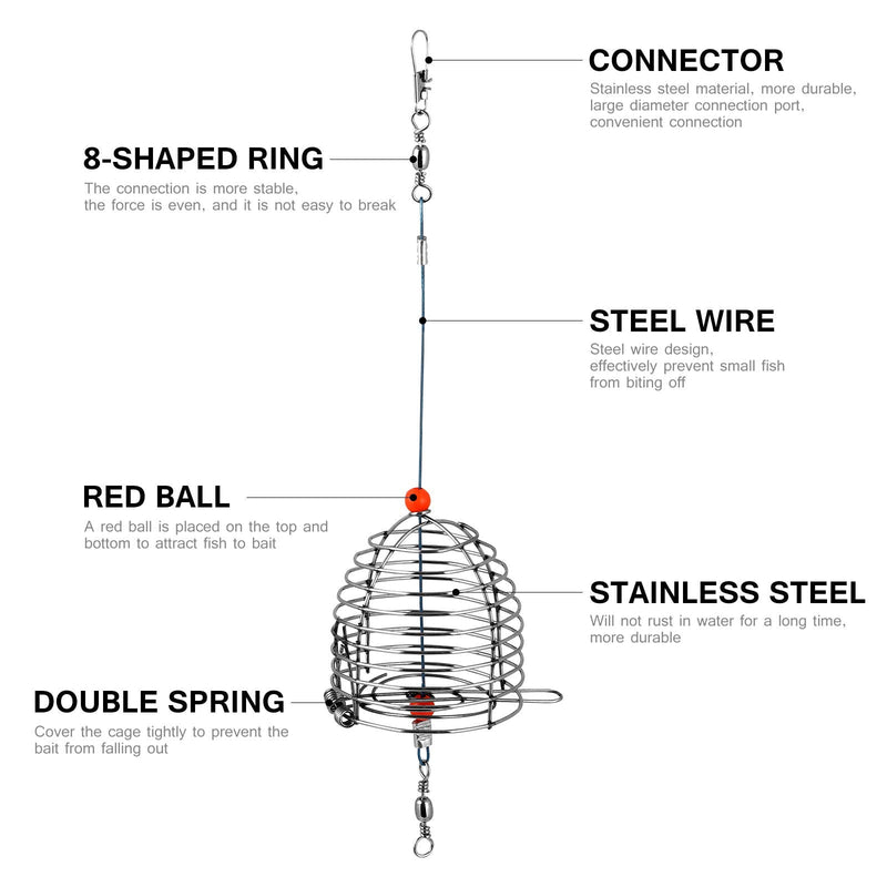 BESPORTBLE 5 PCS/Pack Stainless Steel Fishing Bait Cage Fishing Lure Cage Fishing Trap Basket Feeder Holder Fishing Gear Fishing Tackle Red - BeesActive Australia