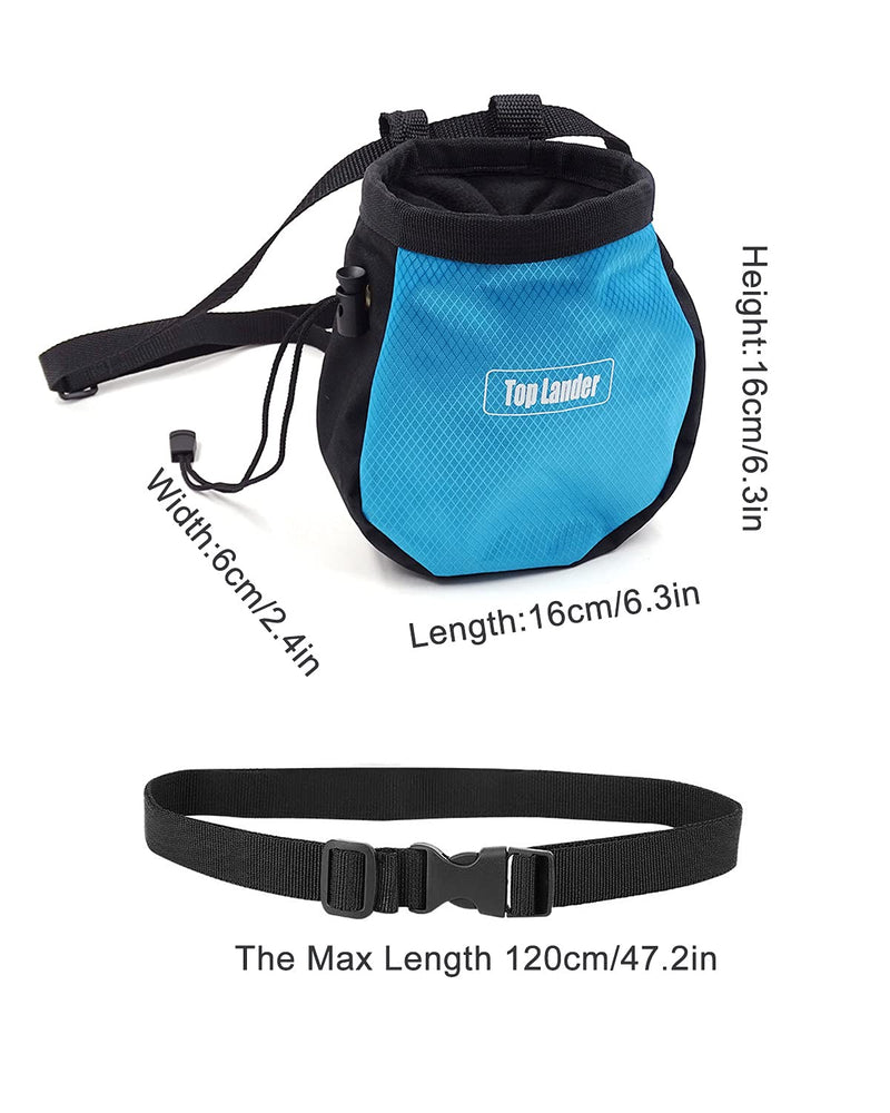Top Lander Rock Climbing Chalk Bag with Belt and Zipper Pocket for Fitness Gym Weight Lifting Hunting Bouldering Magnesium Sack Blue - BeesActive Australia
