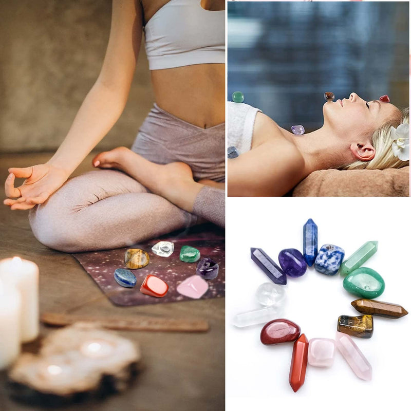 Chakra Stone Healing Crystals Set in Box, Natural Reiki Healing Crystal Points Gemstone Wand Set for Meditation Crystal Therapy Anxiety Relief Balancing Yoga Crystals and Gemstones for beginner(14pcs) - BeesActive Australia