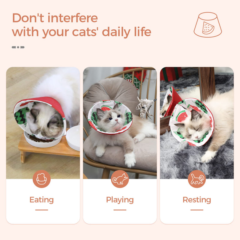 ComSaf Cat Recovery Collar, Lightweight Pet Elizabeth Collar, Soft Adjustable Cat Cone Collar After Surgery for Cat Kitten Prevent from Licking Wounds, Loops-Protective Healing, Not Block Vision Watermelon-S(Neck:5-7in) - BeesActive Australia
