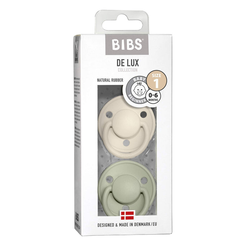 BIBS Pacifiers - De Lux Collection | BPA-Free Baby Pacifier | Made in Denmark | Set of 2 Ivory/Sage Color Premium Soothers | Size 0-6 Months - BeesActive Australia