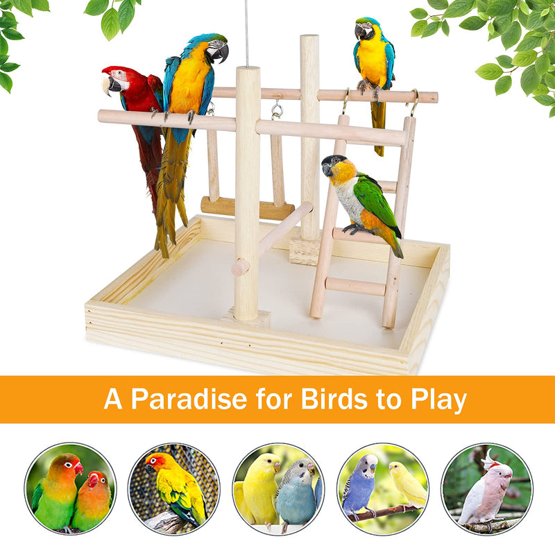 Joyeee Parrot Perches for Large Birds, Bird Wooden Playpen, Parakeet Perch Pet Birds Playpen Toys, Bird Rope Perch, Bird Balls, Large Medium Small Birds Wooden Play Gym #8 - BeesActive Australia