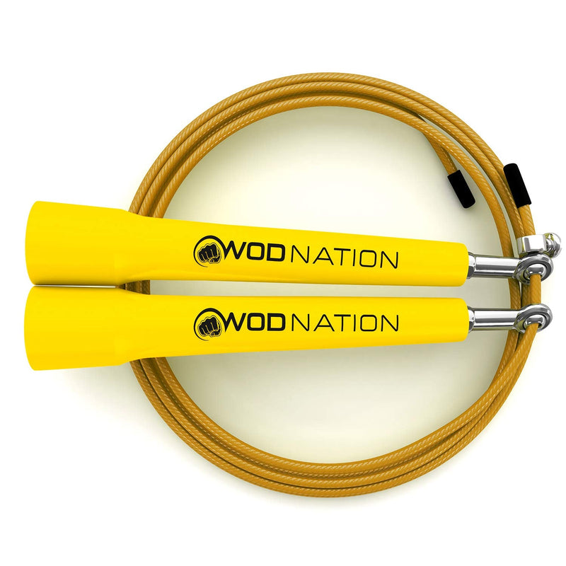 WOD Nation Speed Jump Rope - Blazing Fast Jumping Ropes - Endurance Workout for Boxing, MMA, Martial Arts or Just Staying Fit - Adjustable for Men, Women and Children Yellow - BeesActive Australia